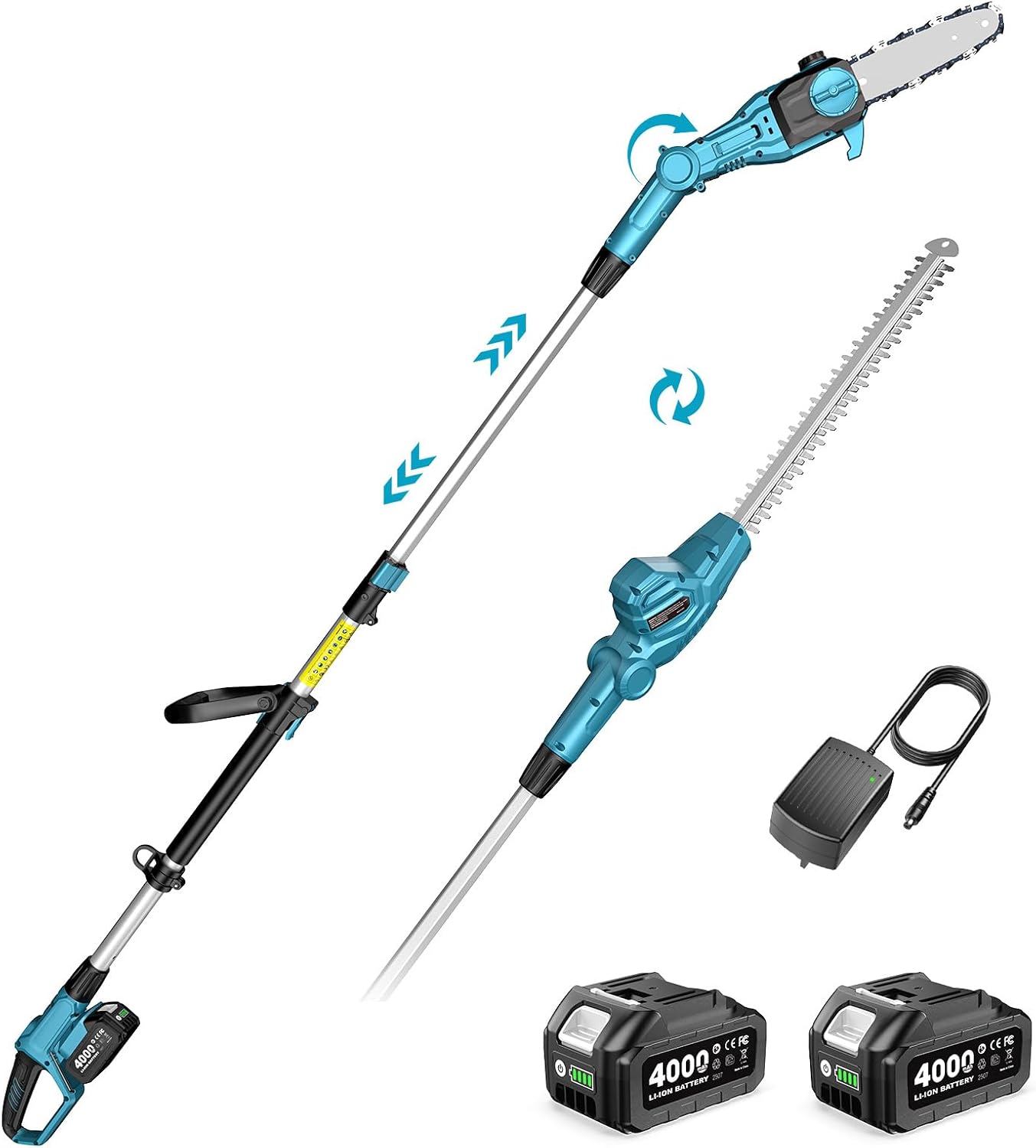 Cordless Hedge Trimmer Pole 2 In 1 - مجموعة منشار عمودي لاسلكي ومقص سياج