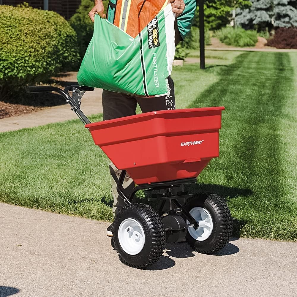 2170 موزع سماد تجاري بسعة 100  - مراجعة Fertilizer Spreader Walk Behind Broadcast وسعره