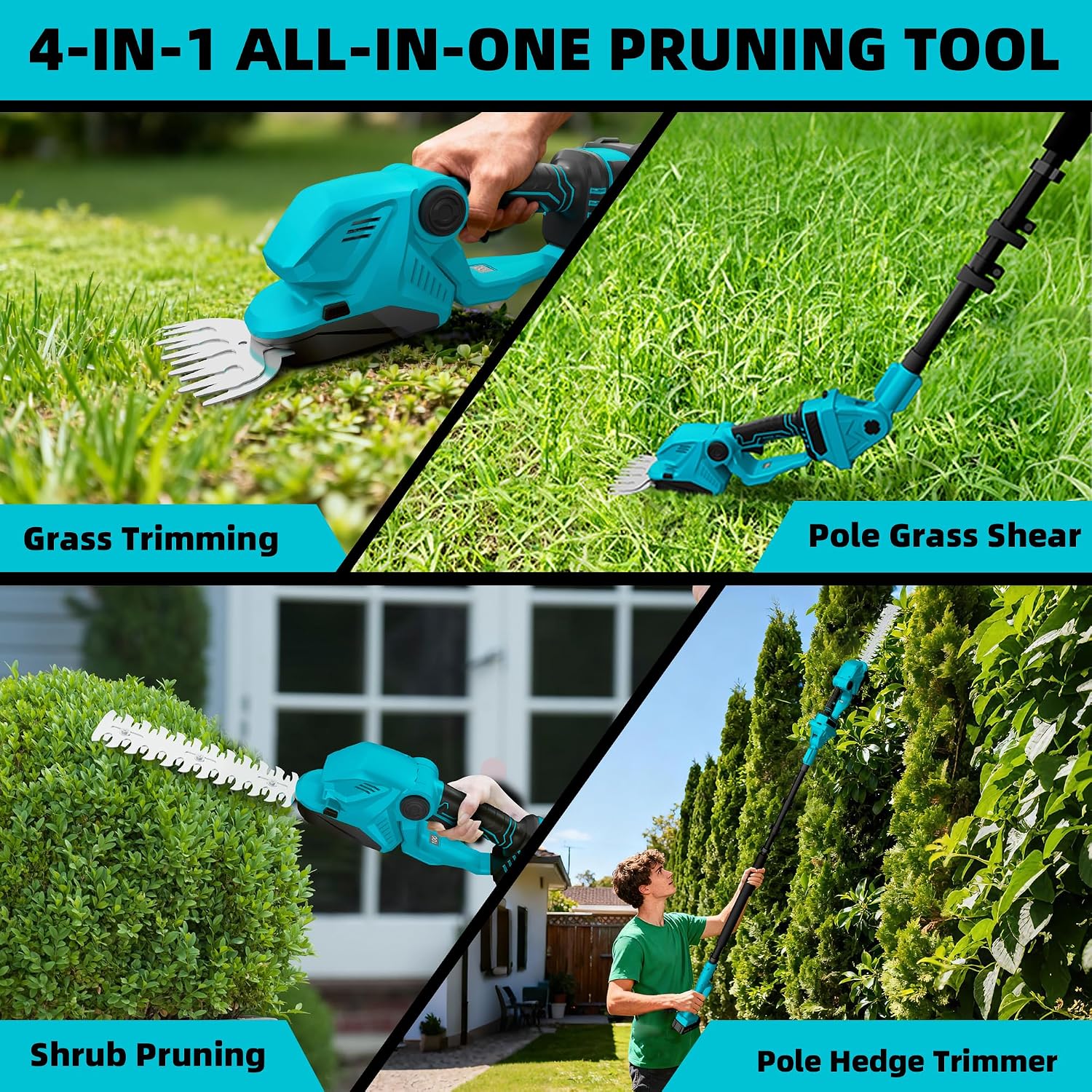 مقص تشذيب الشجيرات 4 في 1 ومقص - مراجعة Cordless Hedge Trimmer Pole 2 In 1 وسعره