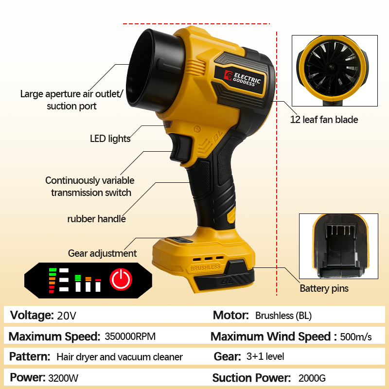منفاخ هواء كهربائي توربيني بقو - مراجعة Cordless Leaf Blower Brushless 20V وسعره