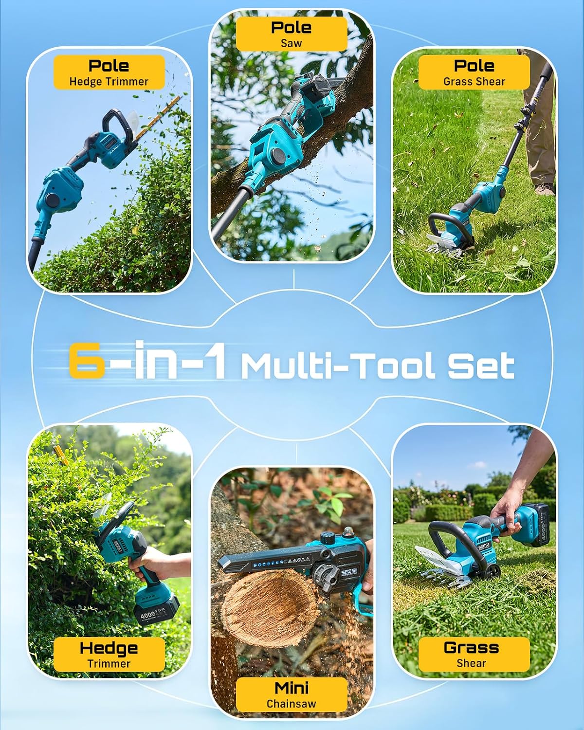 مجموعة منشار عمودي لاسلكي ومقص - مراجعة Cordless Hedge Trimmer Pole 2 In 1 وسعره