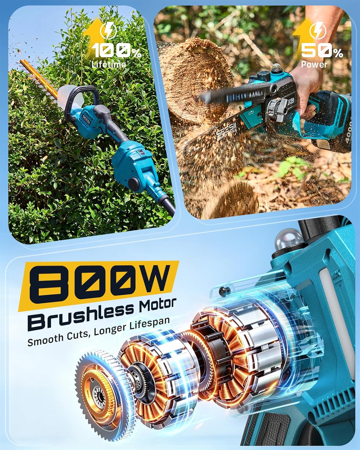 مجموعة منشار عمودي لاسلكي ومقص - مراجعة Cordless Hedge Trimmer Pole 2 In 1 وسعره
