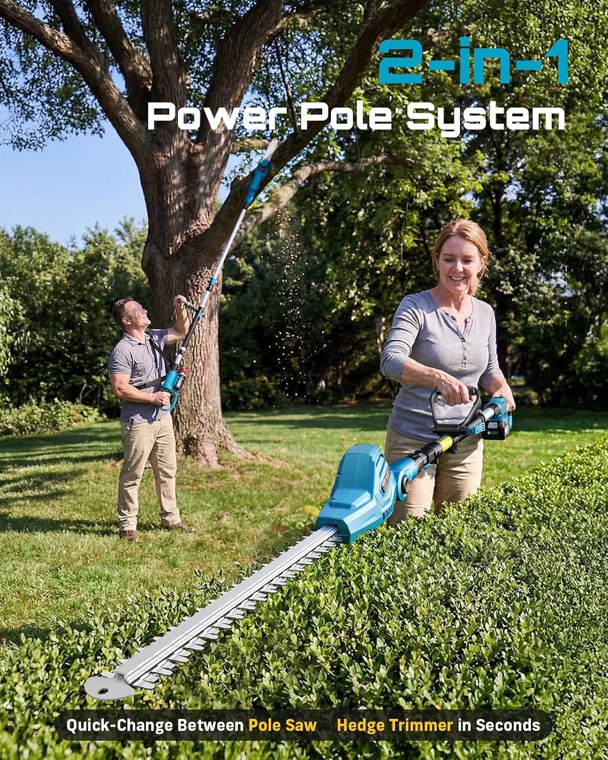 مجموعة منشار عمودي لاسلكي ومقص - مراجعة Cordless Hedge Trimmer Pole 2 In 1 وسعره
