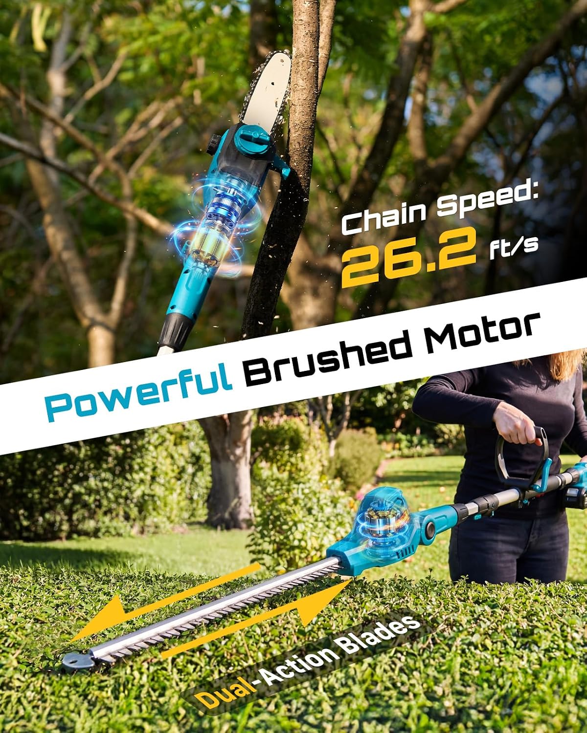 مجموعة منشار عمودي لاسلكي ومقص - مراجعة Cordless Hedge Trimmer Pole 2 In 1 وسعره